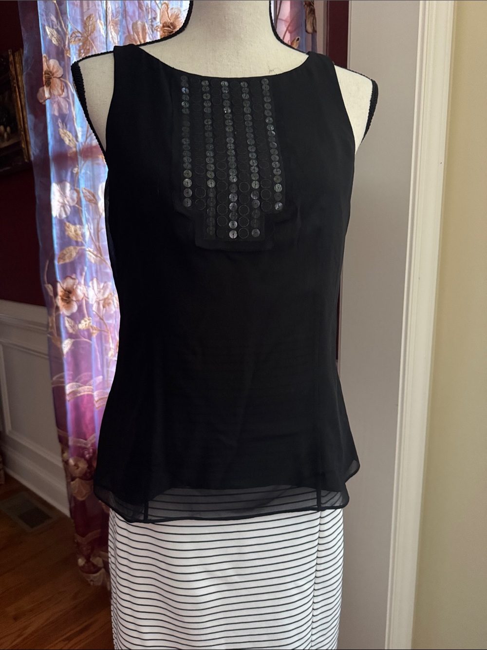 NWOT Ann Taylor Black Sleeveless Sequin-Embellished 100% Silk Camisole